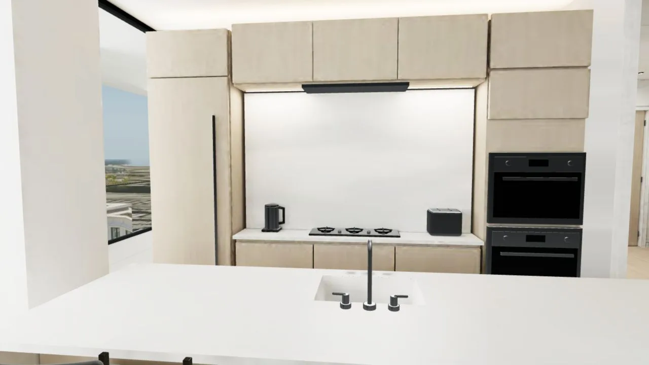 Kitchen island and cabinetry in the 3D model